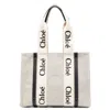 Chloé Chloe Medium Woody Linen Logo Tote Bag In Blue/white