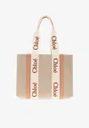 Chloé Medium Woody Linen Tote Bag In Nude