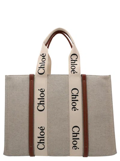 Chloé Medium Woody Shopping Bag In Sand