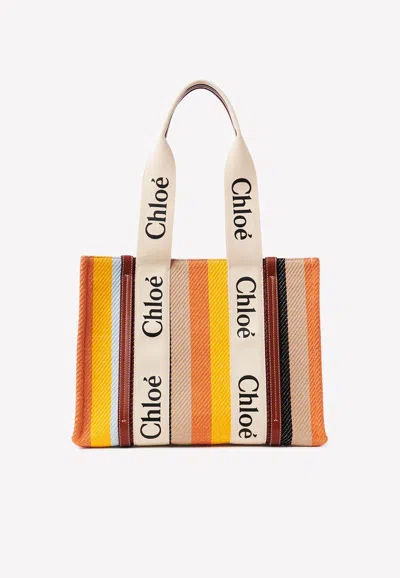 Chloé Woody Medium Canvas Tote In Multicolor