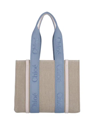 Chloé Woody Medium Tote Bag In Washed Blue