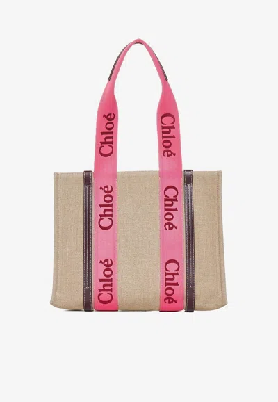 Chloé Medium Woody Tote Bag In Natural
