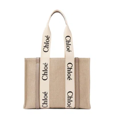 Chloé Medium Woody Tote Bag In Nude