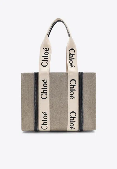 Chloé Medium Woody Tote Bag In Sand