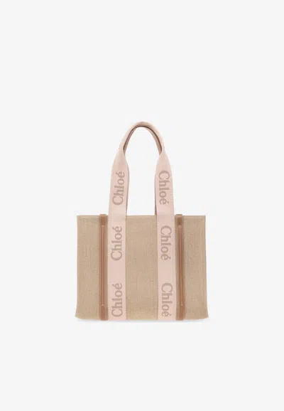 Chloé Medium Woody Tote Bag In Sand