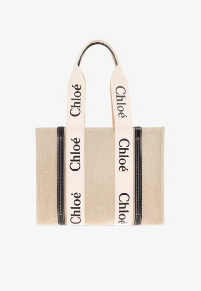 Chloé Medium Woody Tote Bag In Sand