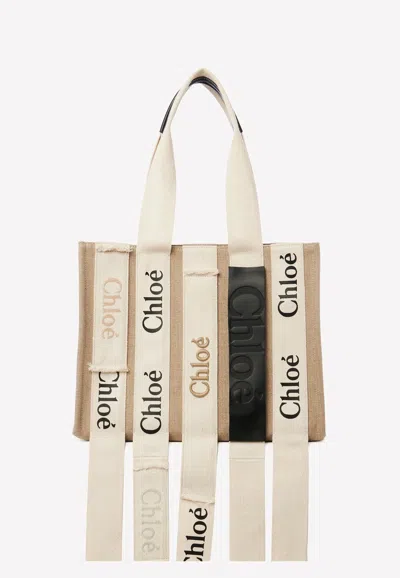 Chloé Medium Woody Tote Bag In Beige
