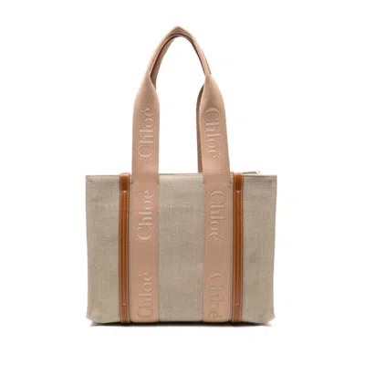 Chloé Chloe Medium Woody Tote Leather Bag In Beige