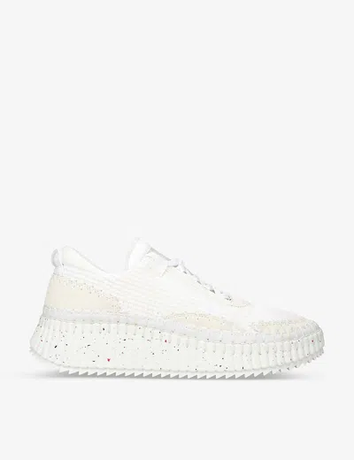 CHLOÉ MENS WHITE NAMA EMBROIDERED SUEDE AND MESH TRAINERS EUR 45 / 11 UK,58350073