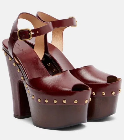Chloé Meret Leather Platform Sandals In Burgundy