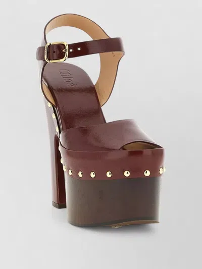 Chloé Meret Open Toe Studded Stiletto Mules In Burgundy