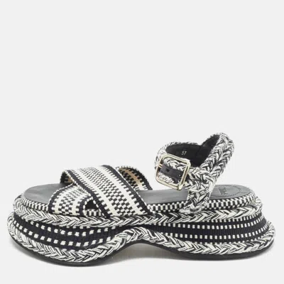 Pre-owned Chloé Meril Size 37 White/black Knit Fabric Ankle Strap Sandals