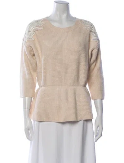 Pre-owned Chloé Merino Wool Crew Neck Sweater In Neutral