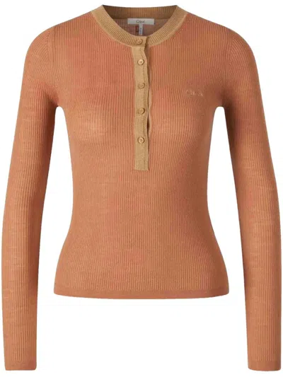 Chloé Merino Wool Fine Knit Henley Shirt