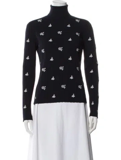 Pre-owned Chloé Merino Wool Floral Print Sweater In Blue