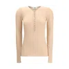 Chloé Merino Wool Henley Sweater In Brown