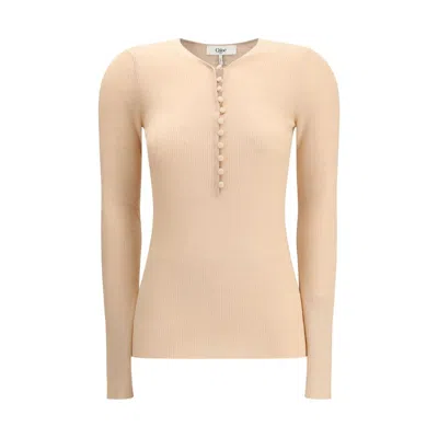 Chloé Merino Wool Henley Sweater In Neutral