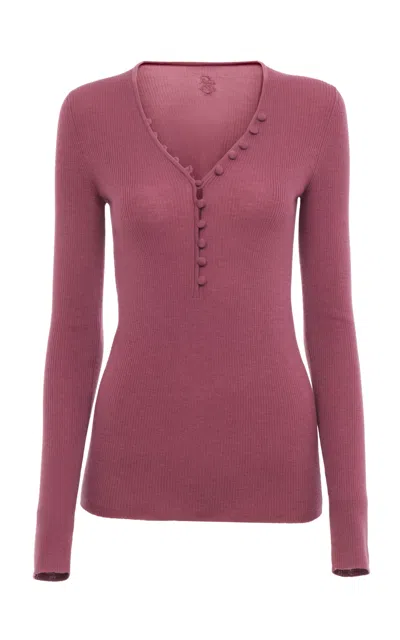 Chloé Merino Wool Henley Top In Pink