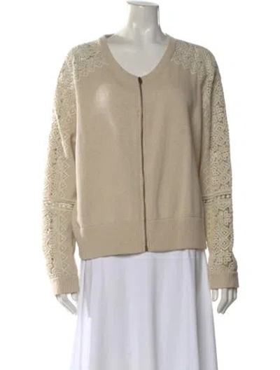 Pre-owned Chloé Merino Wool Lace Pattern Sweater In Neutral