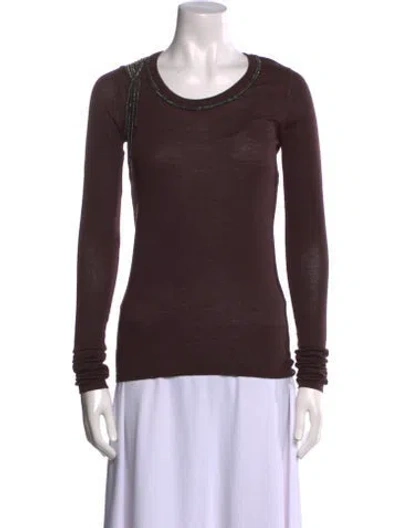Pre-owned Chloé Merino Wool Scoop Neck T-shirt In Brown