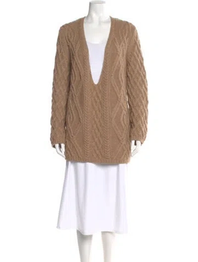 Pre-owned Chloé Merino Wool V-neck Sweater In Neutral