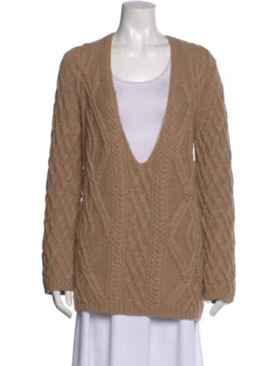 Pre-owned Chloé Merino Wool V-neck Sweater In Neutral