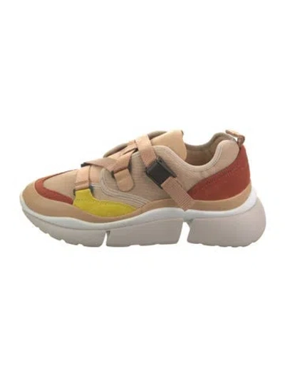 Pre-owned Chloé Mesh Colorblock Pattern Chunky Sneakers In Neutral