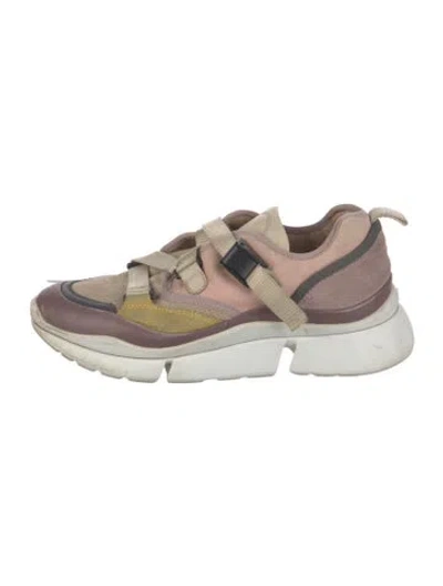 Pre-owned Chloé Mesh Colorblock Pattern Chunky Sneakers In Neutral