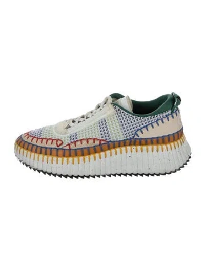 Pre-owned Chloé Mesh Graphic Print Chunky Sneakers In White