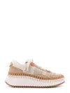 Chloé Mesh Nama Low-top Sneakers With Suede Inserts In Neutral