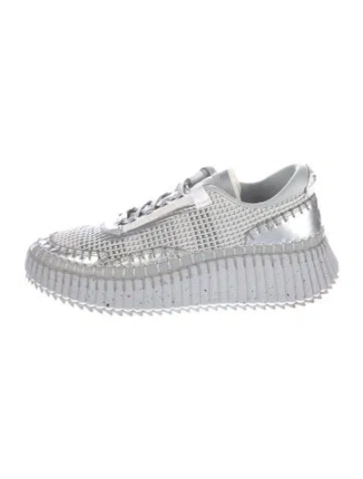 Pre-owned Chloé Mesh Plaid Print Sneakers In Gray