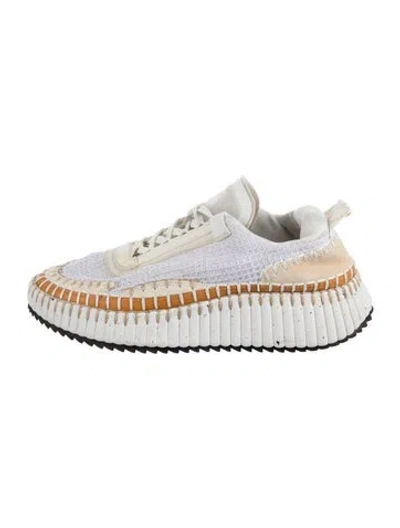 Pre-owned Chloé Mesh Tweed Pattern Sneakers In Neutral