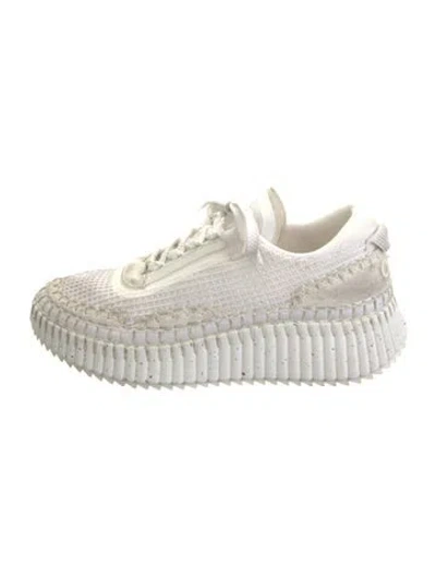 Pre-owned Chloé Mesh Whipstitch Trim Chunky Sneakers In White