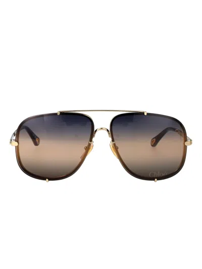 Chloé Metal Pilot Frame Sunglasses In Brown