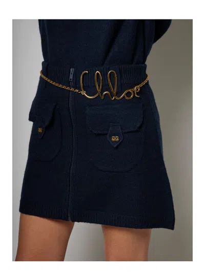 Chloé Metallic Belt With Logo Lettering On The Front And Hook Closure In Brass Woman In Multicolor