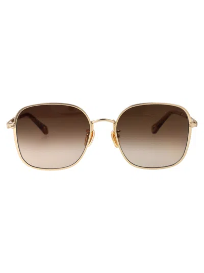 Chloé Metallic Gold Sunglasses In Brown