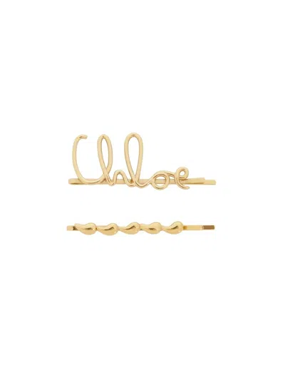 Chloé Chloe Women Gold Metal Chloe Iconic Hair Clips In Metallic