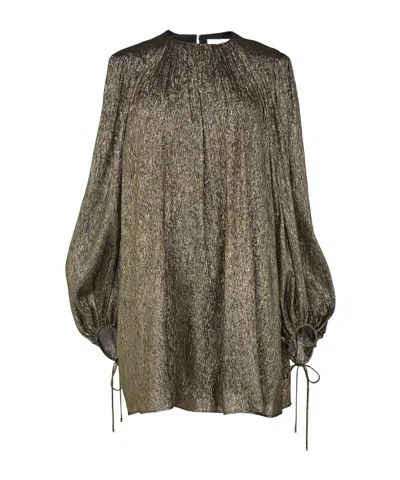 Chloé Metallic Mini Dress In Green