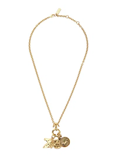 Chloé Metallic Necklace With Rear Hook Closure And Three Logo Charms In Brass Woman In Silver