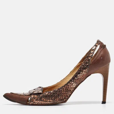 Pre-owned Chloé Metallic Python Leather Pointed Toe Pumps Size 40 In Brown