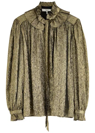 Chloé Chloe Metallic Silk-blend Blouse In Black Gold