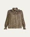 Chloé Gathered Fluid Silk Blouse In Black Gold