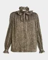 Chloé Gathered Fluid Silk Blouse In Black Gold