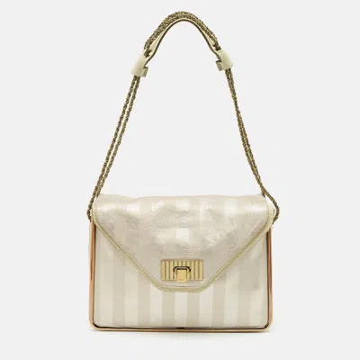 Pre-owned Chloé Metallic Striped Leather Medium Crystal Sally Flap Shoulder Bag