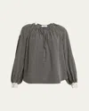 Chloé Micro Check Silk Long-sleeve Blouse