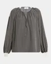 Chloé Micro Check Silk Long-sleeve Blouse