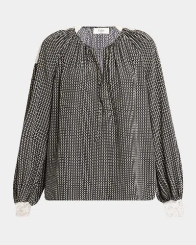 Chloé Micro Check Silk Long-sleeve Blouse