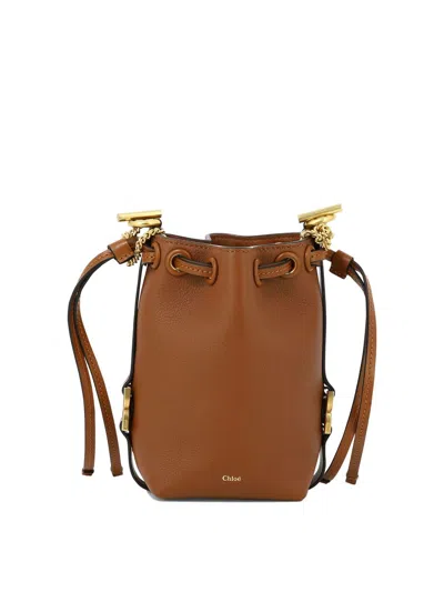 Chloé "micro Marcie" Bucket Bag In Brown