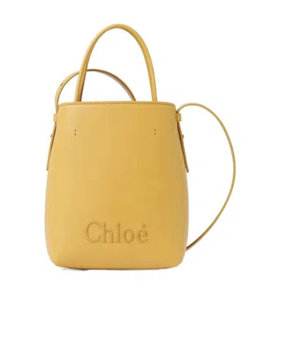 Chloé Micro Sense Leather Tote Bag In Yellow