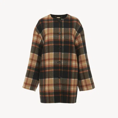 Chloé Mid-length Coat In Checked Wool Black Size 8 100% Wool, Horn Bubalus Bubalis, Farmed, Coo India